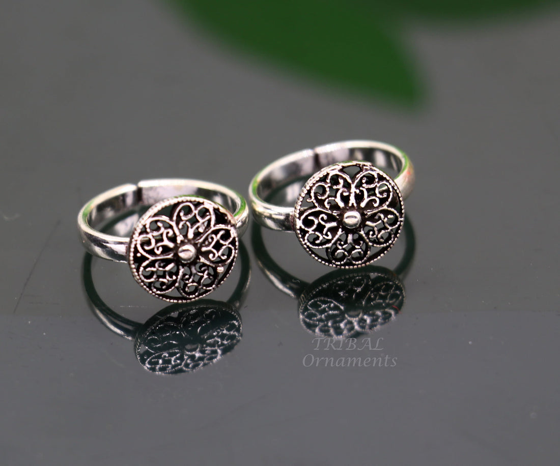 925 sterling silver handmade fabulous flower design toe ring band tribal belly dance vintage style ethnic brides jewelry ytr33 - TRIBAL ORNAMENTS