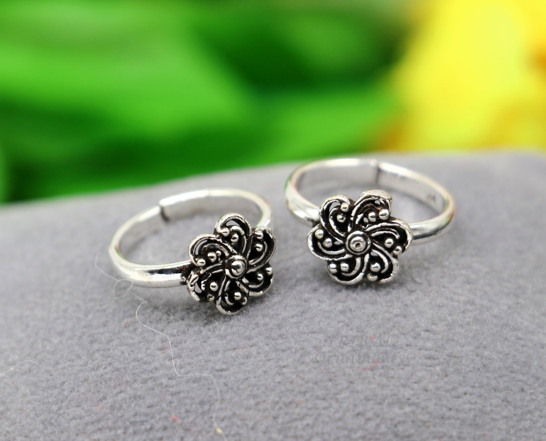 925 sterling silver handmade stylish flower design toe ring band tribal belly dance vintage style ethnic brides jewelry ytr36 - TRIBAL ORNAMENTS