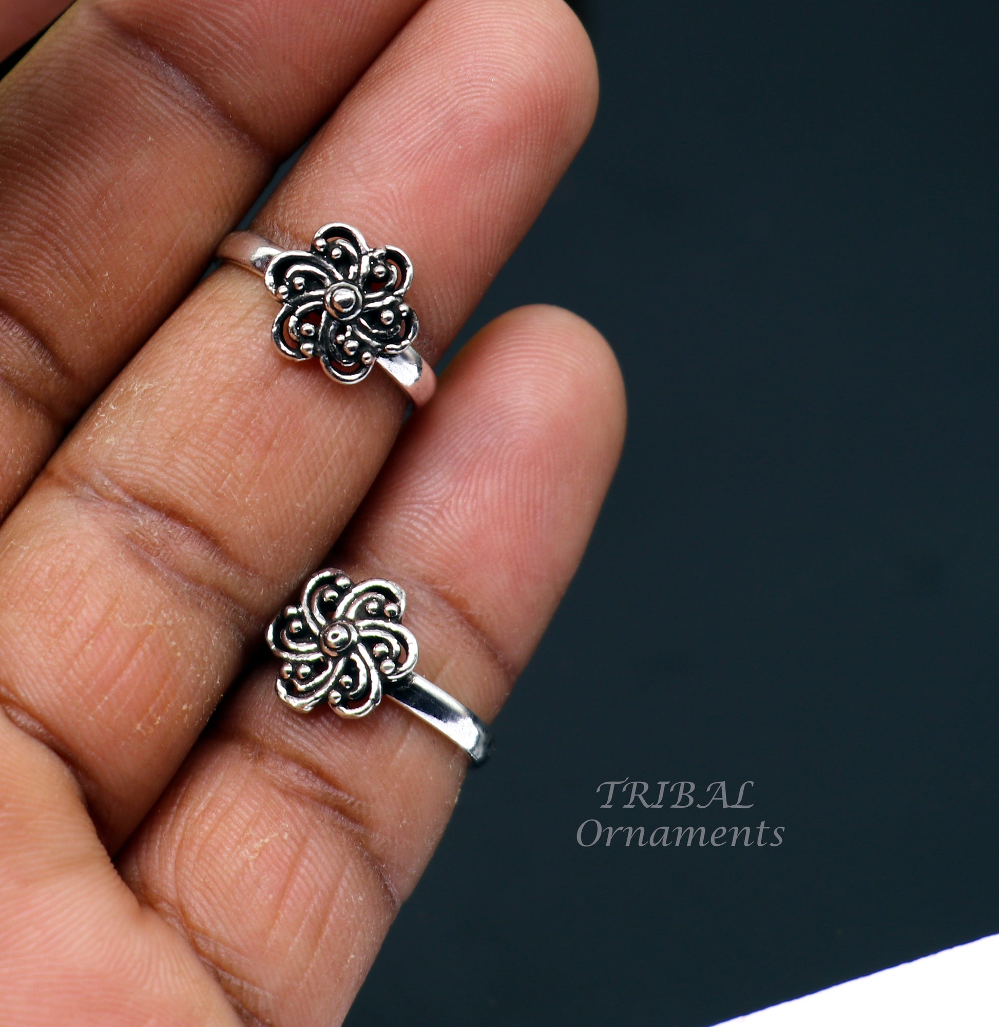 925 sterling silver handmade stylish flower design toe ring band tribal belly dance vintage style ethnic brides jewelry ytr36 - TRIBAL ORNAMENTS