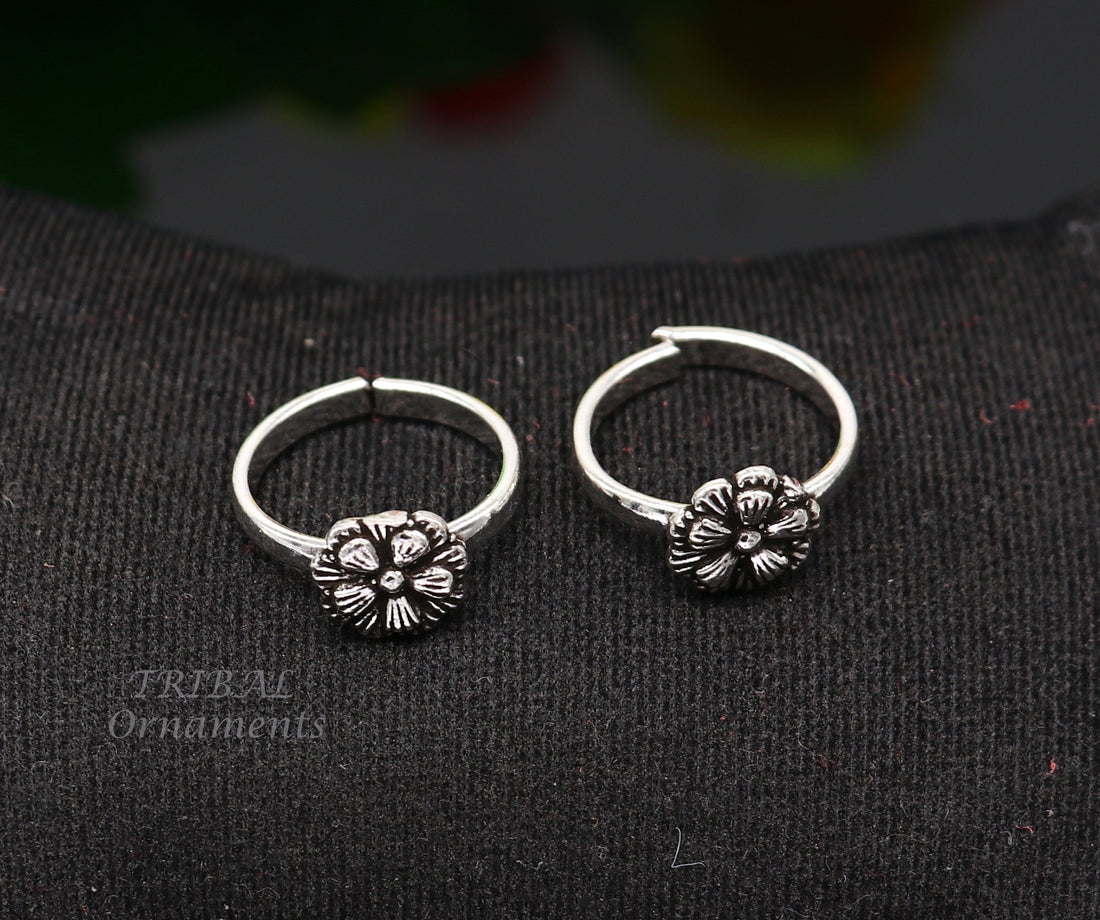 925 sterling silver excellent vintage floral design handmade toe ring, toe band stylish modern women's brides jewelry from india ytr41 - TRIBAL ORNAMENTS