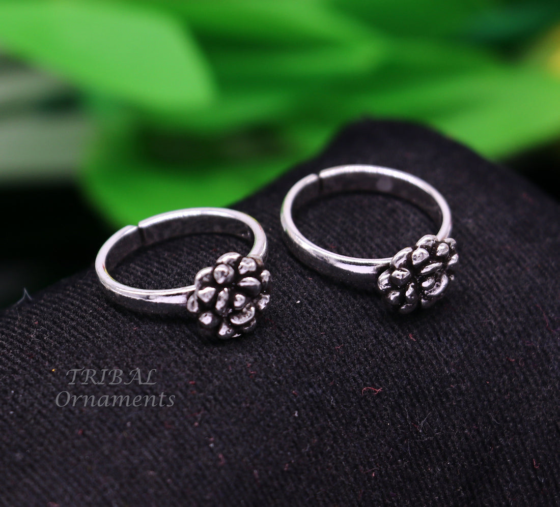 925 sterling silver excellent vintage floral design handmade toe ring, toe band stylish modern women's brides jewelry from india ytr42 - TRIBAL ORNAMENTS