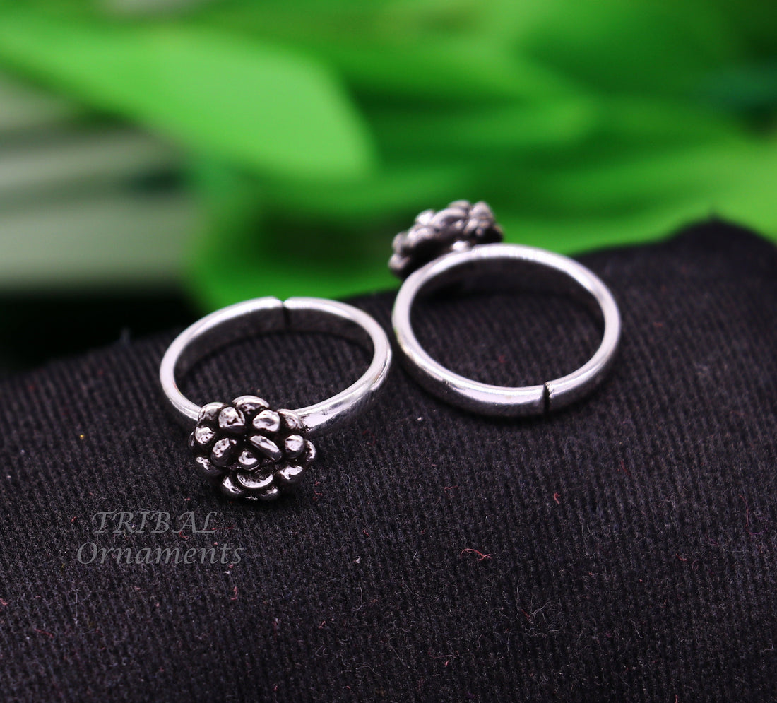 925 sterling silver excellent vintage floral design handmade toe ring, toe band stylish modern women's brides jewelry from india ytr42 - TRIBAL ORNAMENTS