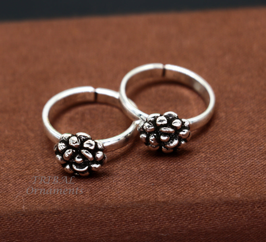 925 sterling silver excellent vintage floral design handmade toe ring, toe band stylish modern women's brides jewelry from india ytr42 - TRIBAL ORNAMENTS