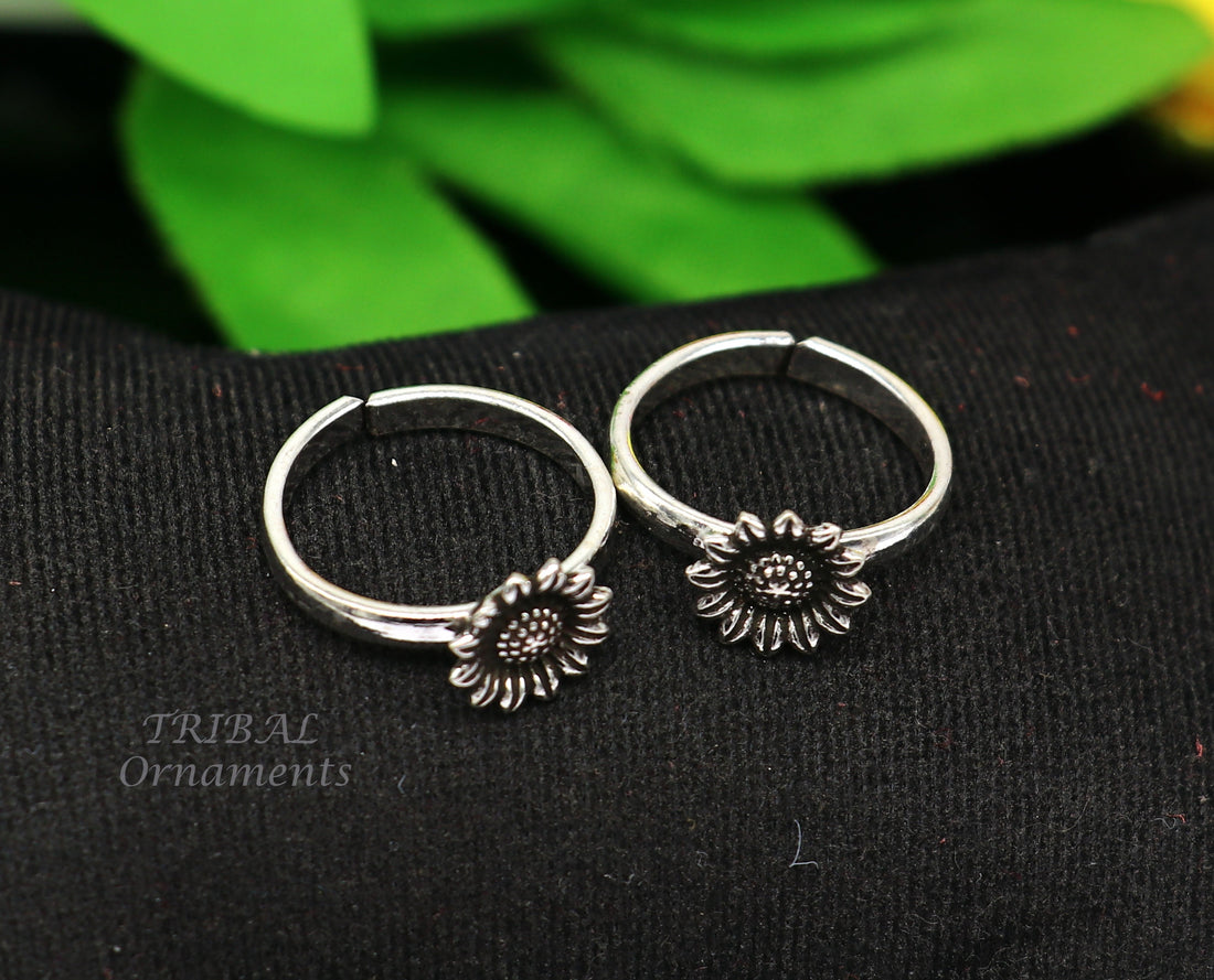 925 sterling silver elegant floral design handmade toe ring, toe band stylish modern women's brides jewelry, india traditional jewelry ytr43 - TRIBAL ORNAMENTS