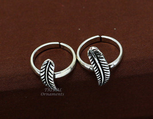 925 sterling silver amazing leaf design handmade toe ring, toe band stylish modern women's brides jewelry, india traditional jewelry ytr47 - TRIBAL ORNAMENTS