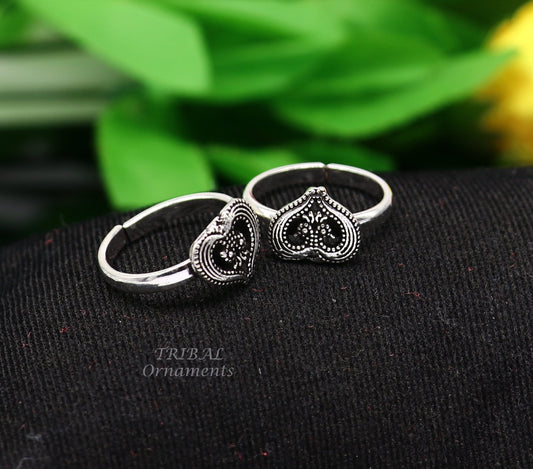 925 sterling silver gorgeous heart design handmade toe ring, toe band stylish women's brides jewelry, india traditional jewelry ytr51 - TRIBAL ORNAMENTS