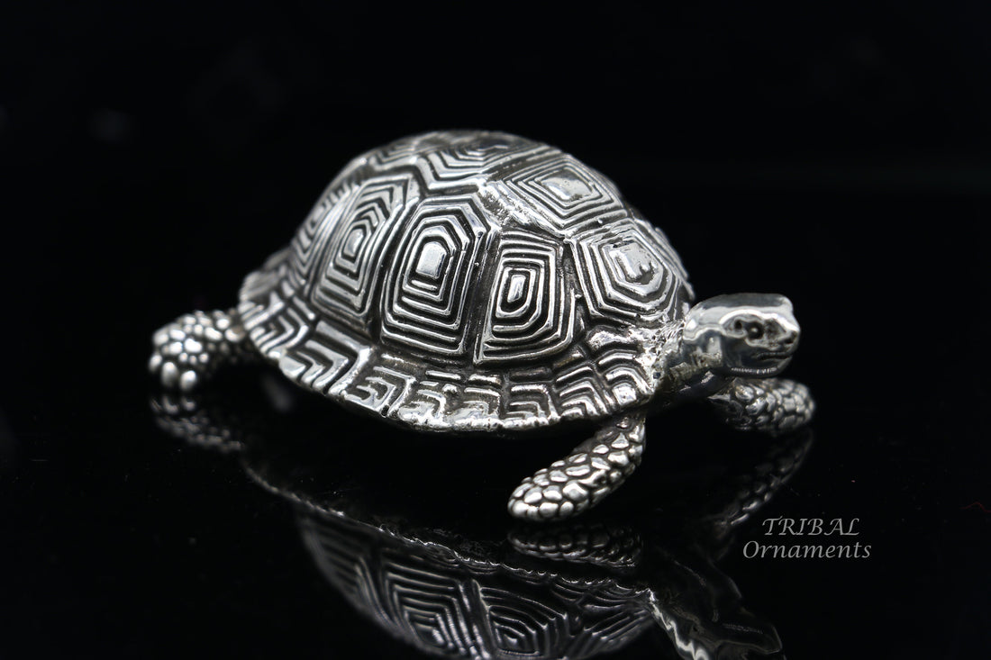 925 Sterling silver vintage antique design small tortoise statue or sculpture, best puja article for wealth and prosperity for home art575 - TRIBAL ORNAMENTS