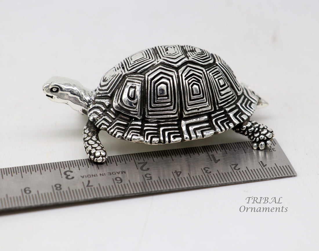 925 Sterling silver vintage antique design small tortoise statue or sculpture, best puja article for wealth and prosperity for home art575 - TRIBAL ORNAMENTS