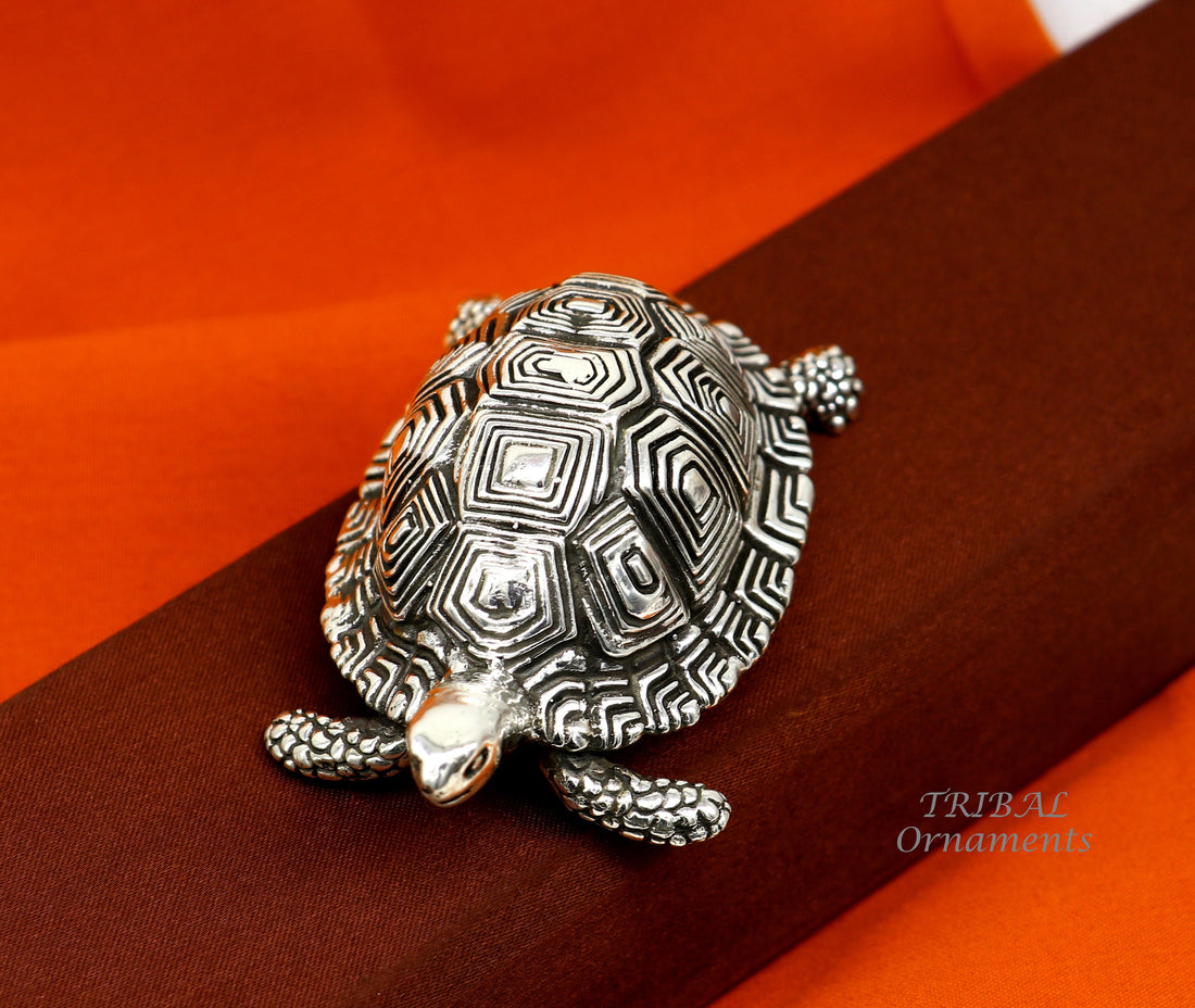 925 Sterling silver vintage antique design small tortoise statue or sculpture, best puja article for wealth and prosperity for home art575 - TRIBAL ORNAMENTS