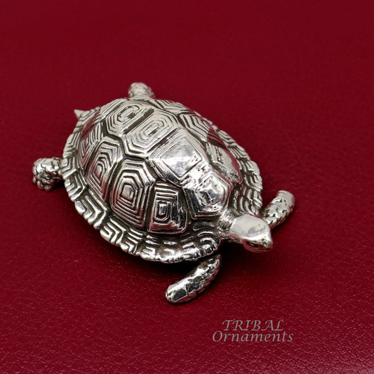 925 Sterling silver vintage antique design small tortoise statue or sculpture, best puja article for wealth and prosperity for home art577 - TRIBAL ORNAMENTS
