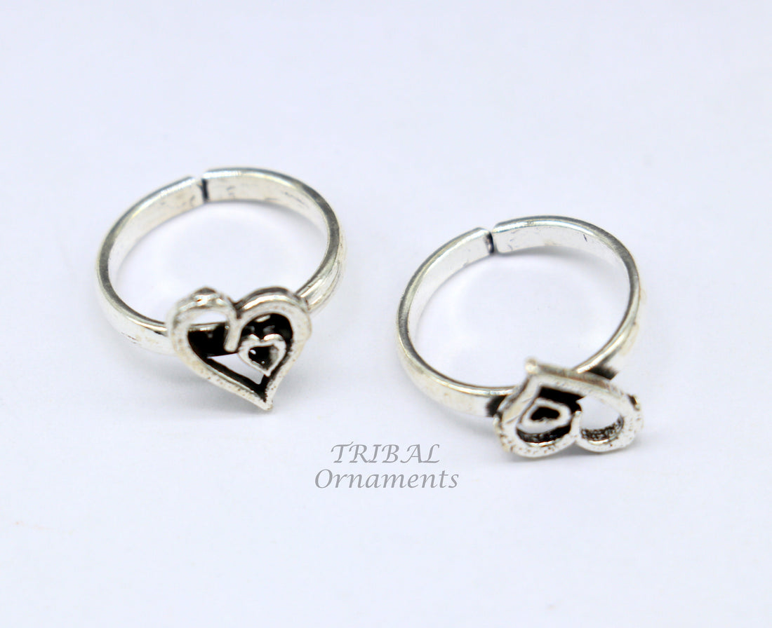 925 sterling silver gorgeous heart design handmade toe ring, toe band stylish women's brides jewelry, india traditional jewelry ytr52 - TRIBAL ORNAMENTS