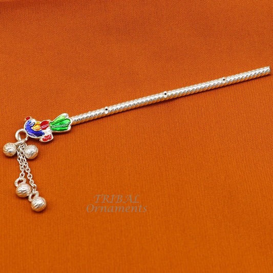 4 inches sterling silver handmade idol baby Krishna small flute, silver Bansuri, Laddu Gopala flute, little Krishna flute puja art su960 - TRIBAL ORNAMENTS