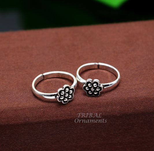 Floral design vintage style handmade 925 sterling silver adjustable toe ring band for brides or girl's best personalized jewelry ytr77 - TRIBAL ORNAMENTS