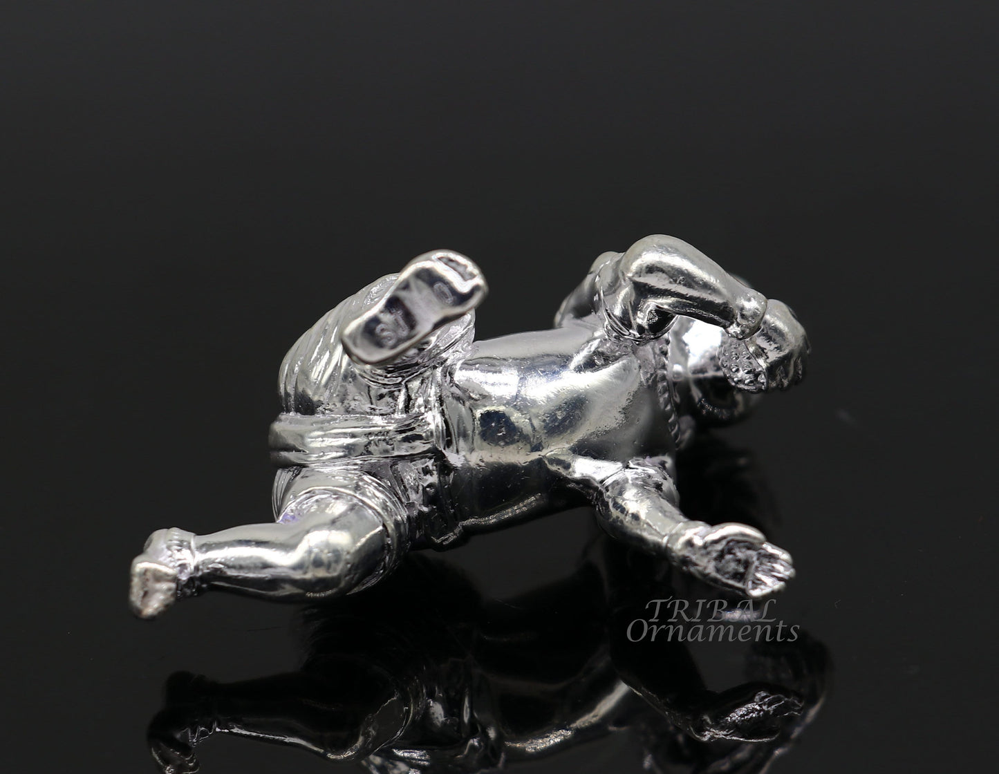 925 Sterling silver Idol Krishna Bal Gopala crawling Krishna statue figurine, child krishna laddu gopala sculpture, silver article art580 - TRIBAL ORNAMENTS