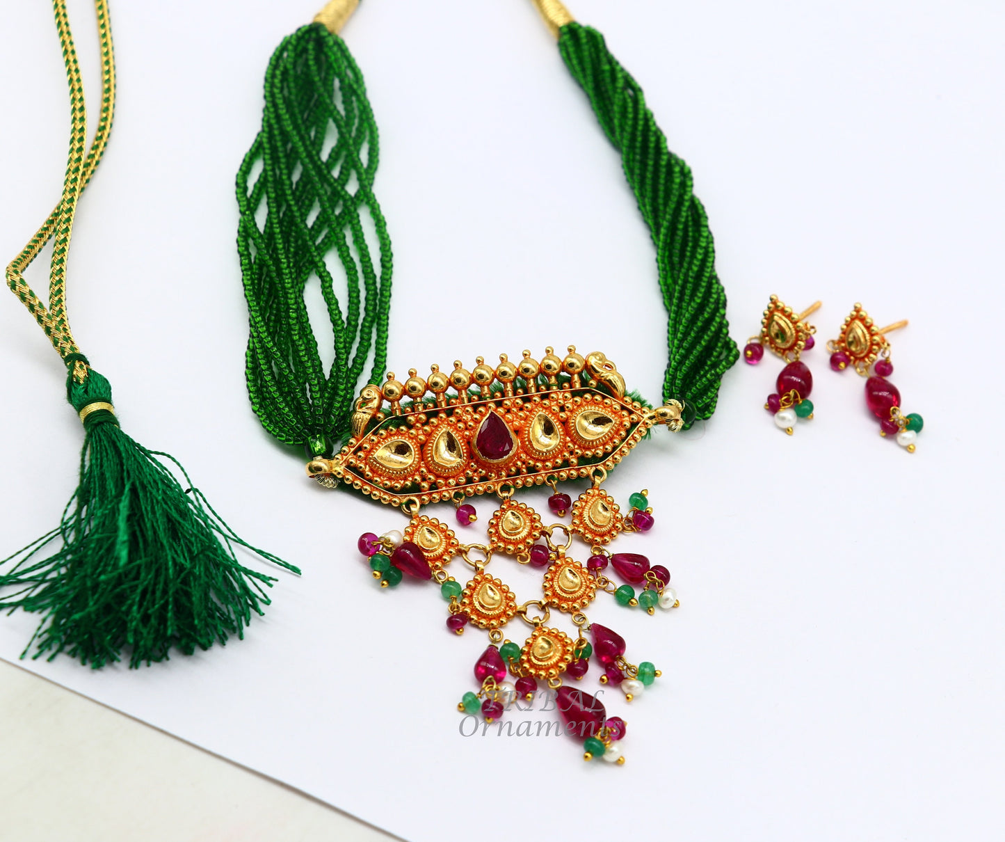 22 karat yellow gold Vintage traditional Rajputana Necklace gorgeous Rajwadi poshak necklace wedding jewelry  set92 - TRIBAL ORNAMENTS