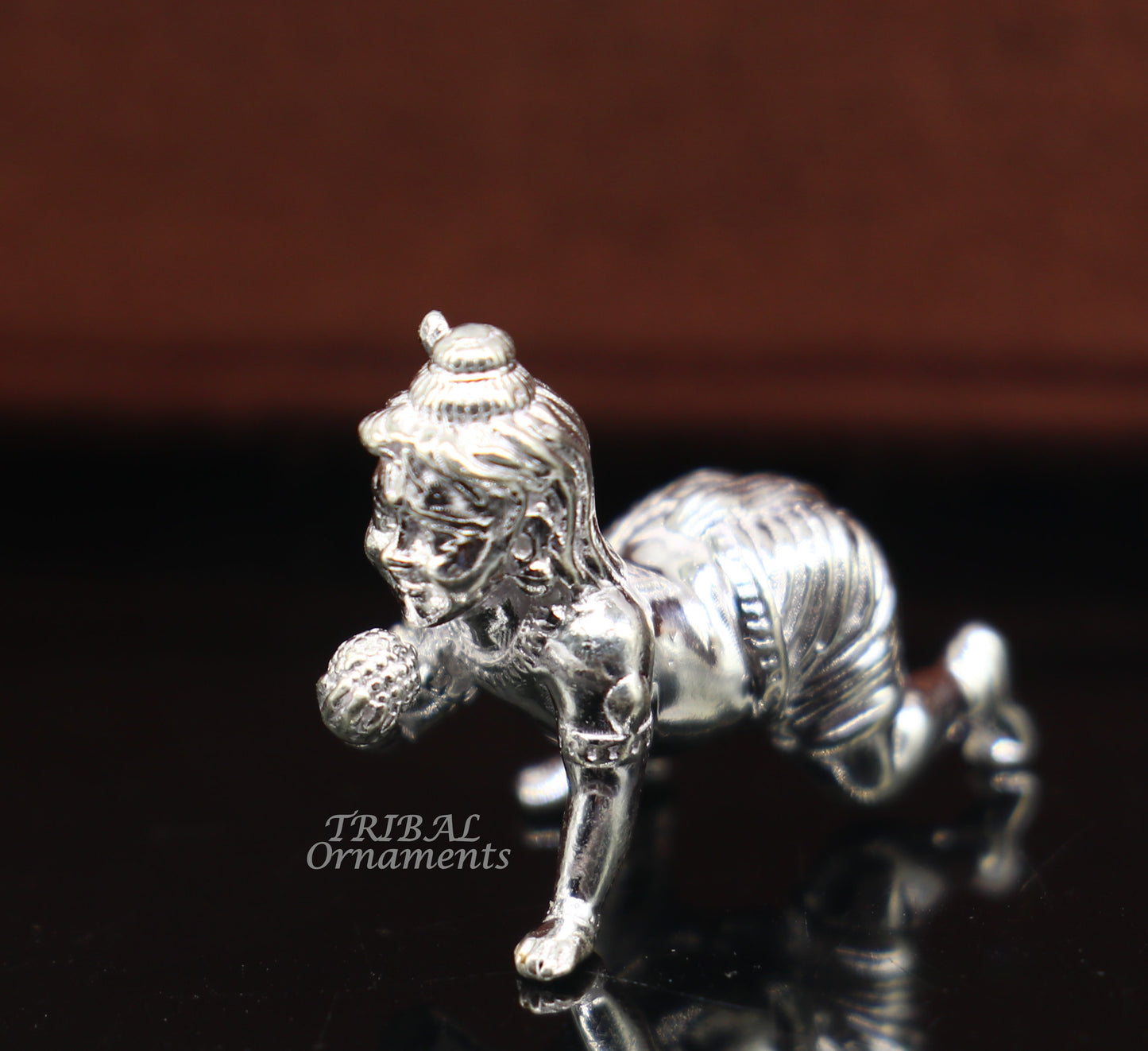 925 Solid silver handmade idol little krishna, Ladu Gopala, crawling Krishna small statue sculpture home temple puja art, utensils art587 - TRIBAL ORNAMENTS