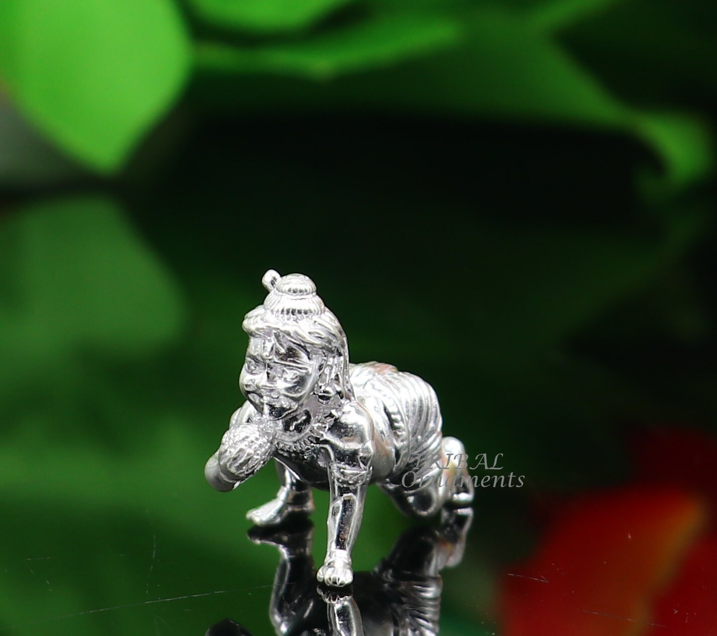 925 Solid silver handmade idol little krishna, Ladu Gopala, crawling Krishna small statue sculpture home temple puja art, utensils art587 - TRIBAL ORNAMENTS