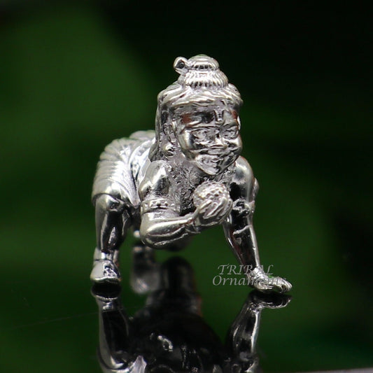 925 Solid silver handmade idol little krishna, Ladu Gopala, crawling Krishna small statue sculpture home temple puja art, utensils art587 - TRIBAL ORNAMENTS