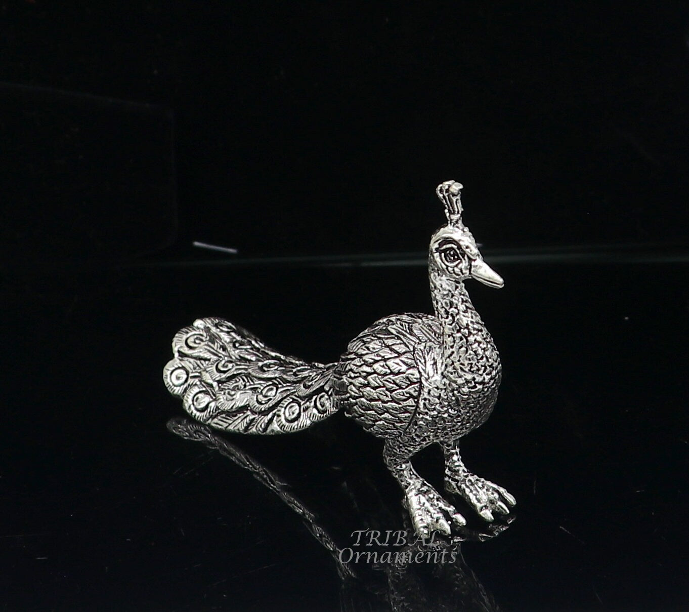 925 sterling silver handmade elegant peacock statue, silver home temple utensils, silver article lord kartikeya murugan vahan vehicle art590 - TRIBAL ORNAMENTS