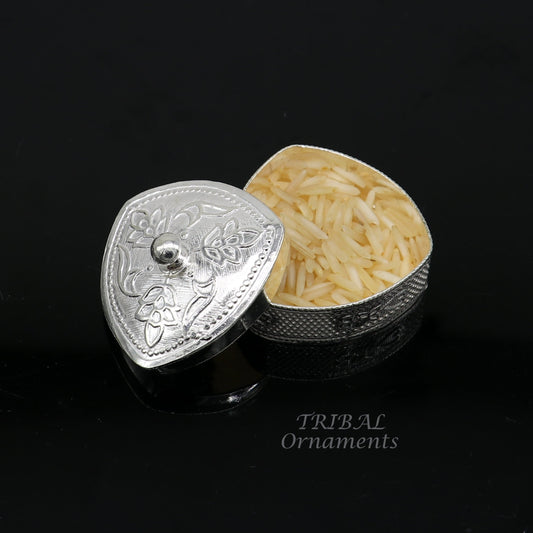 925 sterling silver trinket box, kajal box/casket box bridal polygon shape sindur box collection, container box, eyeliner box gifting stb399 - TRIBAL ORNAMENTS