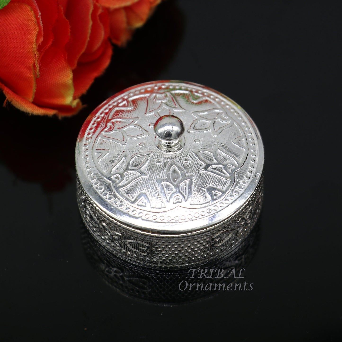 925 sterling silver trinket box, kajal box/casket box bridal round shape sindur box collection, container box, eyeliner box gifting stb401 - TRIBAL ORNAMENTS