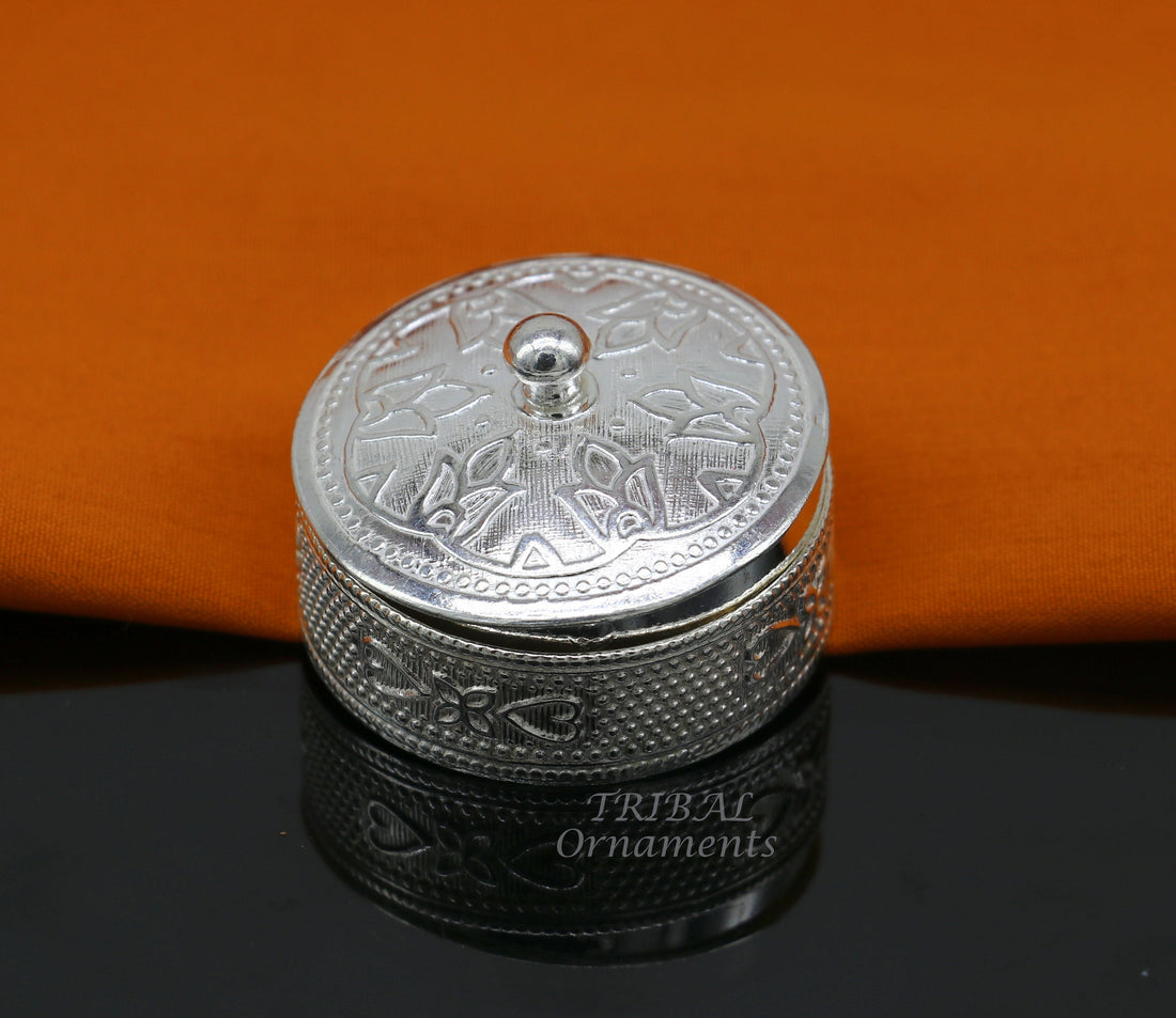 925 sterling silver trinket box, kajal box/casket box bridal round shape sindur box collection, container box, eyeliner box gifting stb401 - TRIBAL ORNAMENTS