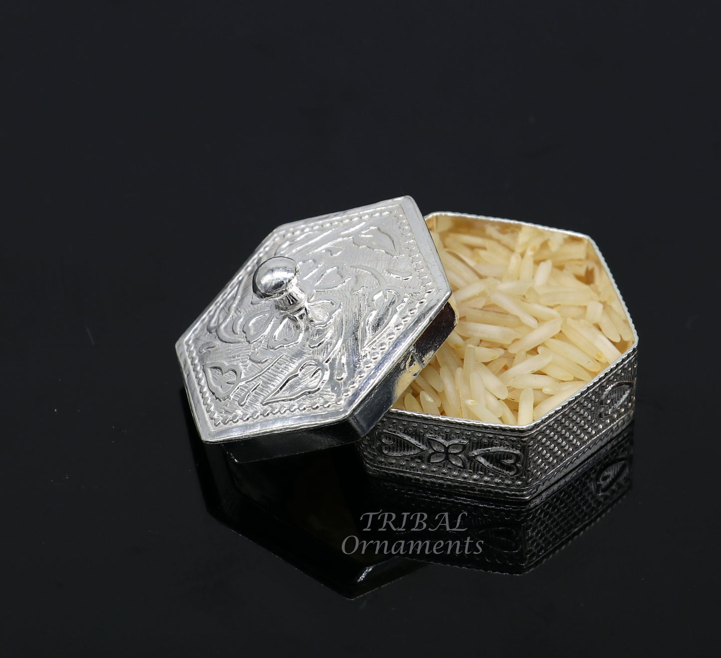 925 sterling silver trinket box, kajal box/casket box bridal polygon shape sindur box collection, container box, eyeliner box gifting stb402 - TRIBAL ORNAMENTS