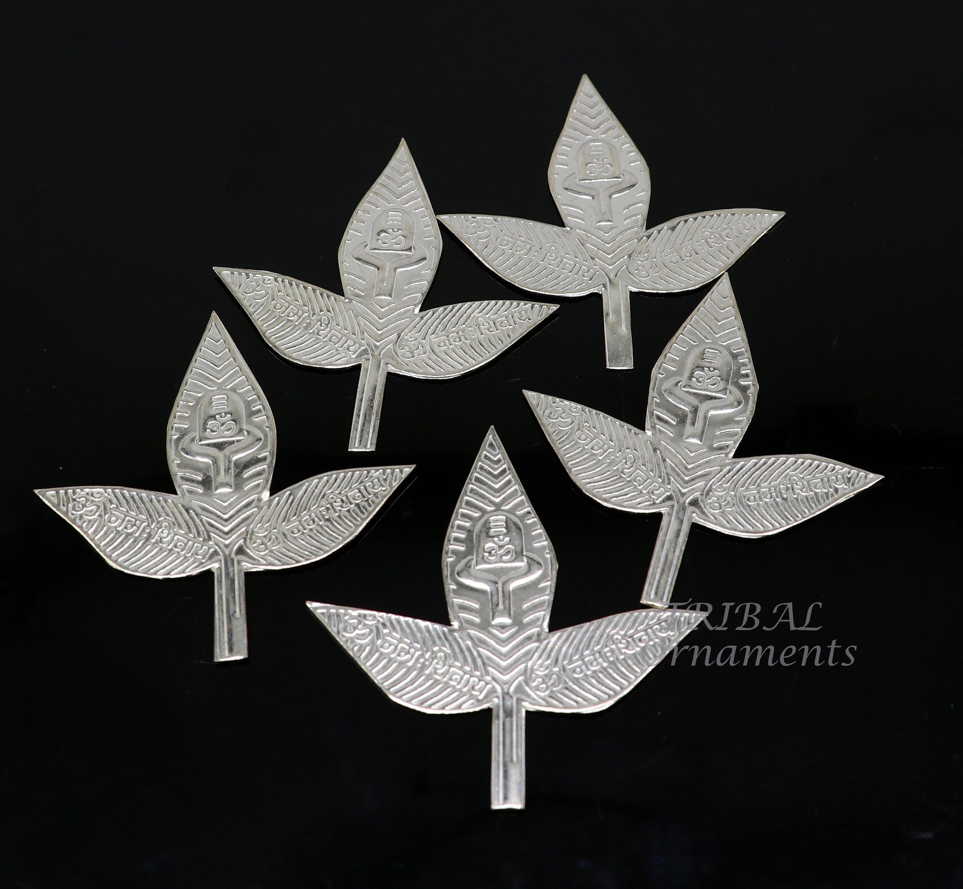 5.5cm Lord Shiva bel Patra Solid silver handmade solid belva patra, shiva worshipping/ puja article, bel tree leaves for puja su964 - TRIBAL ORNAMENTS