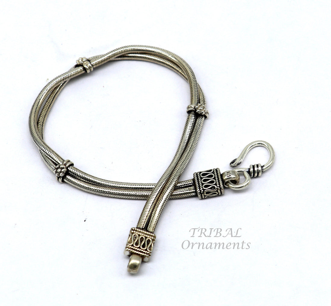 925 Sterling silver handmade customized solid silver 2 line snake chain bracelet oxidized personalized gifting jewelry for girls boys sbr411 - TRIBAL ORNAMENTS