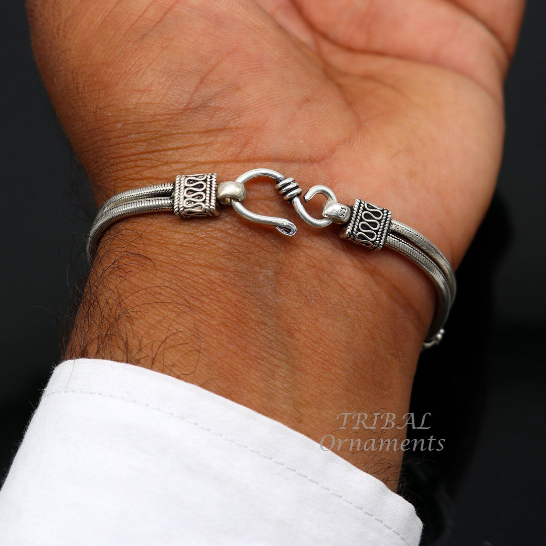 925 Sterling silver handmade customized solid silver 2 line snake chain bracelet oxidized personalized gifting jewelry for girls boys sbr411 - TRIBAL ORNAMENTS
