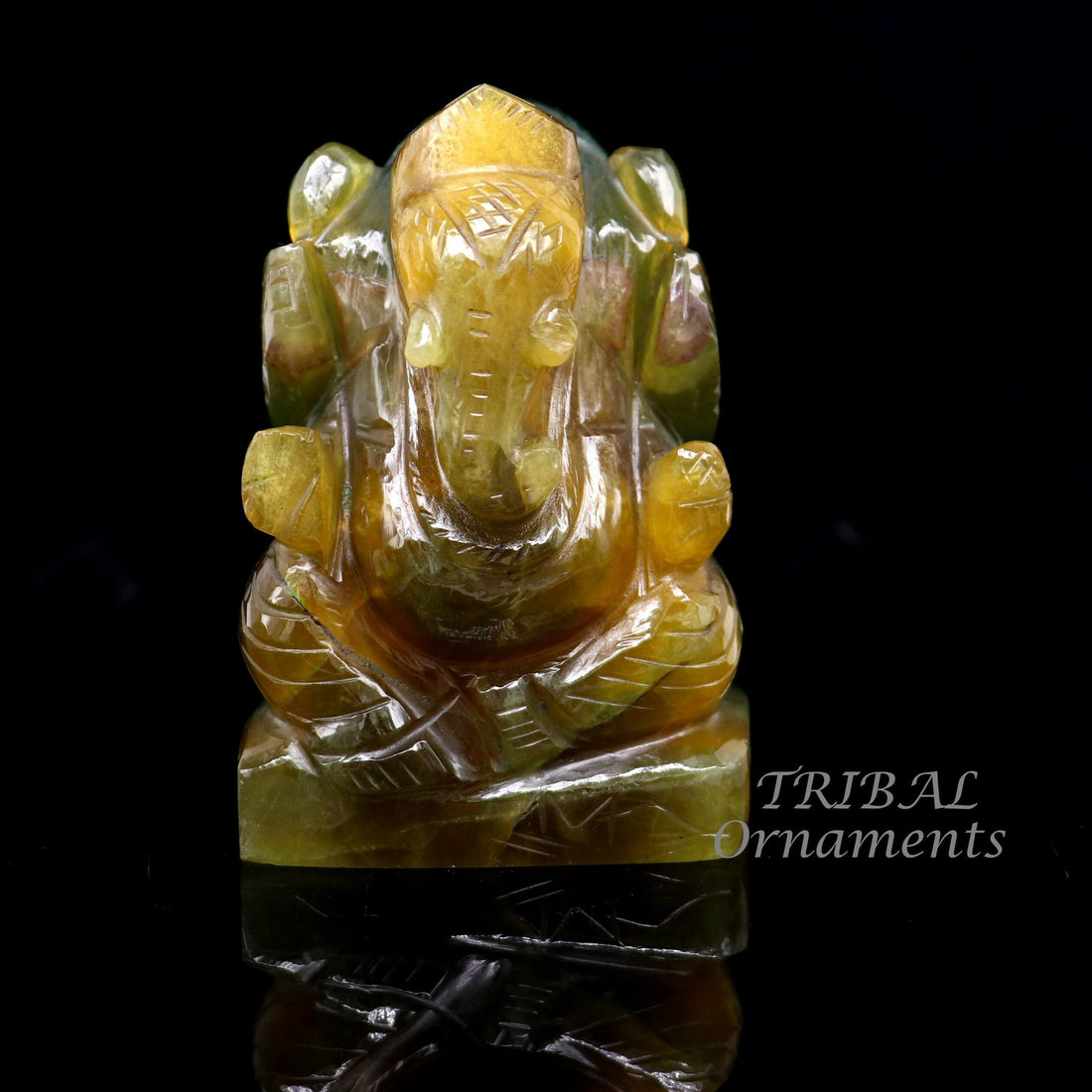 Lord Ganesha handcrafted Natural Fluorite stone statue, figurine, home temple God Ganesha stone sculpture for wealth and prosperity stna03 - TRIBAL ORNAMENTS