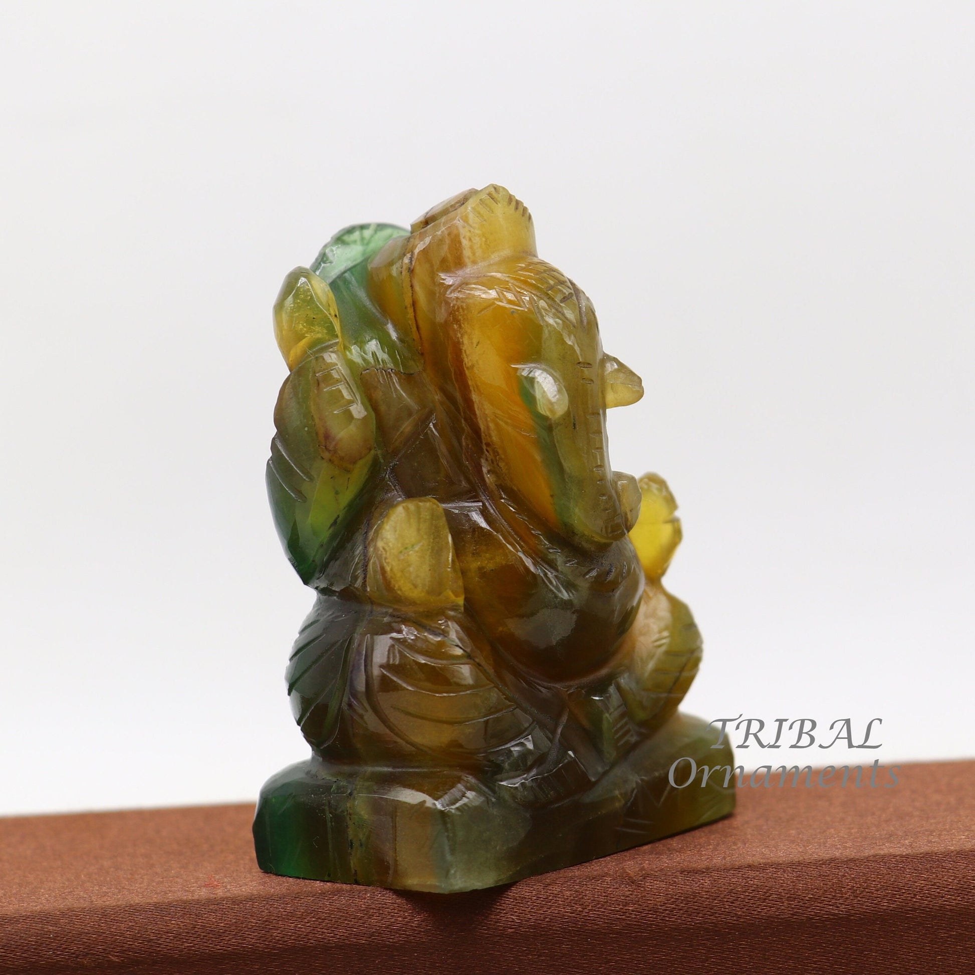 Lord Ganesha handcrafted Natural Fluorite stone statue, figurine, home temple God Ganesha stone sculpture for wealth and prosperity stna03 - TRIBAL ORNAMENTS