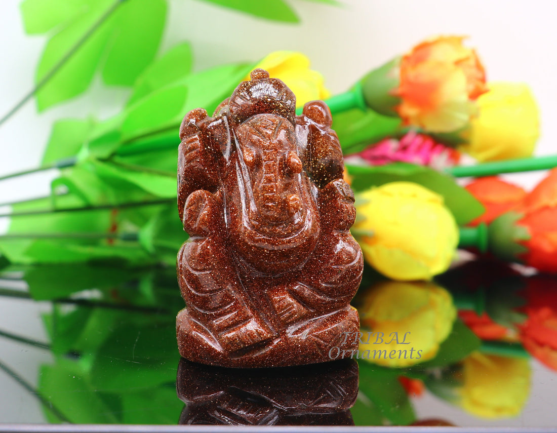 Amazing Sun stone Lord Ganesha handcrafted statue figurine temple divine God Ganesha stone sculpture for wealth and prosperity stna10 - TRIBAL ORNAMENTS