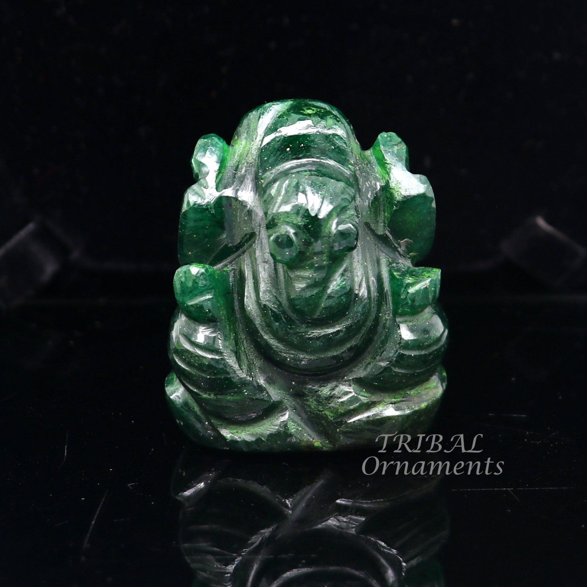 Amazing green jade Lord Ganesha handcrafted statue figurine temple divine God Ganesha stone sculpture for wealth and prosperity stna12 - TRIBAL ORNAMENTS