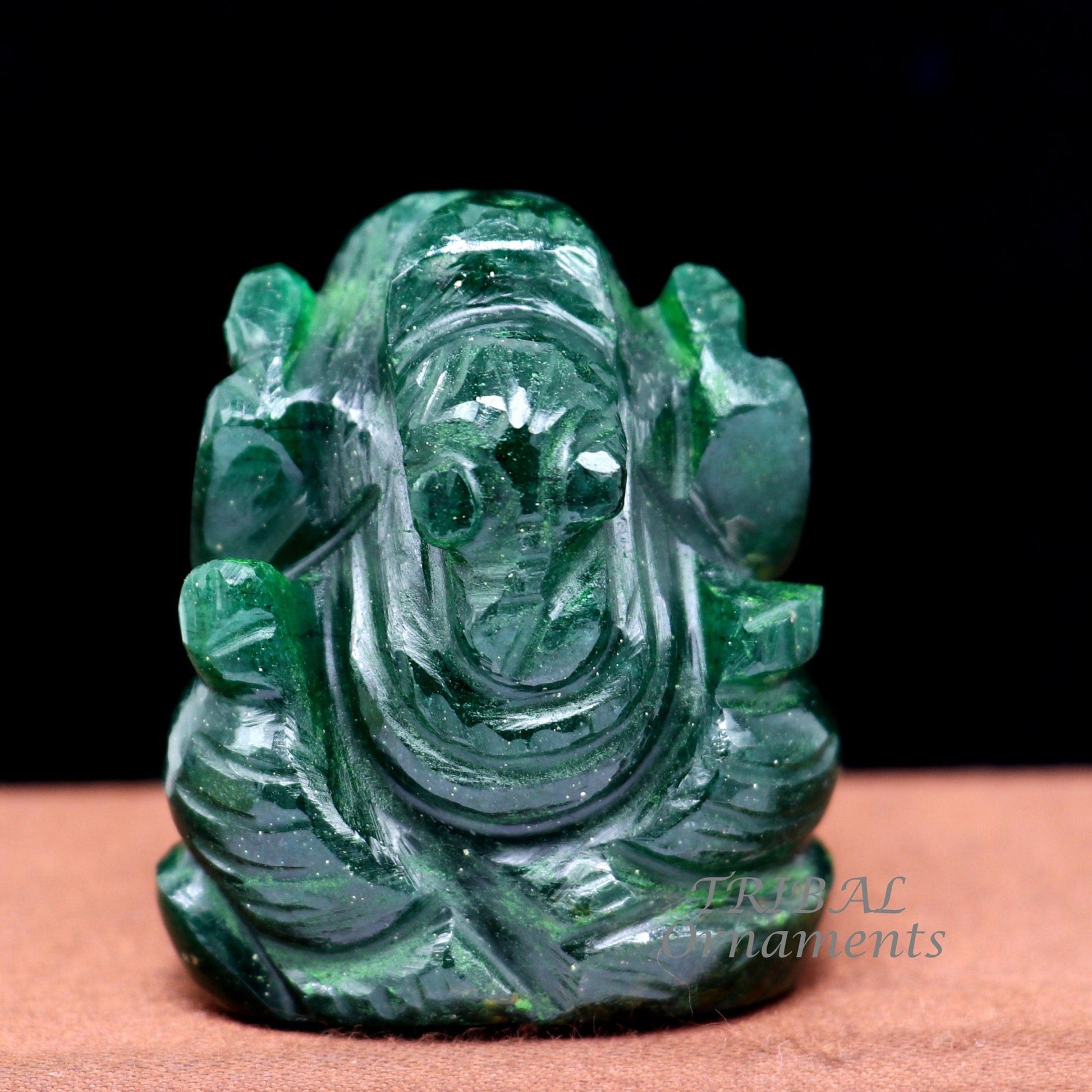 Amazing green jade Lord Ganesha handcrafted statue figurine temple divine God Ganesha stone sculpture for wealth and prosperity stna12 - TRIBAL ORNAMENTS