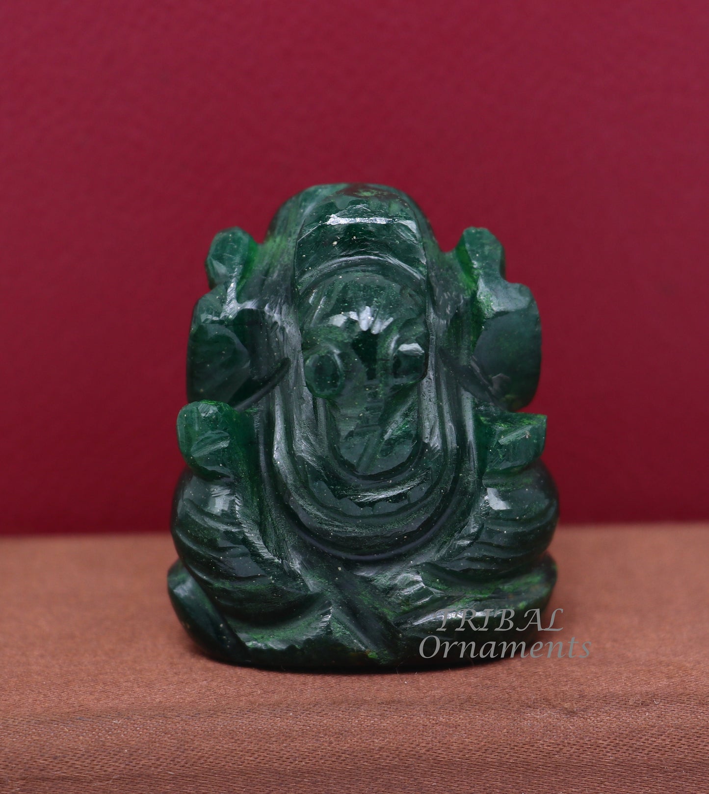 Amazing green jade Lord Ganesha handcrafted statue figurine temple divine God Ganesha stone sculpture for wealth and prosperity stna12 - TRIBAL ORNAMENTS