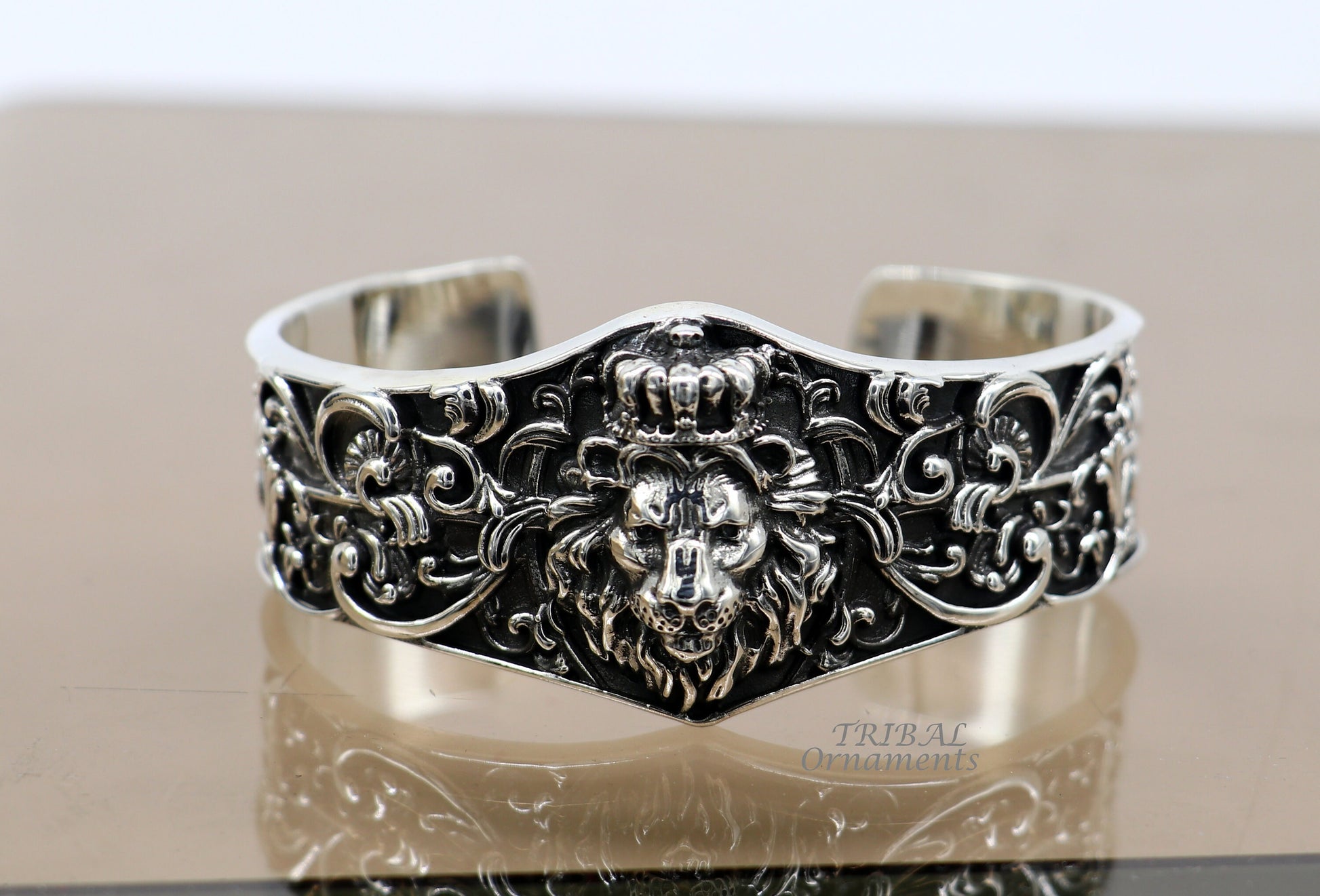 925 sterling silver amazing vintage lion design handmade adjustable cuff kada bracelet, gorgeous lion kada for gifting cuff139 - TRIBAL ORNAMENTS