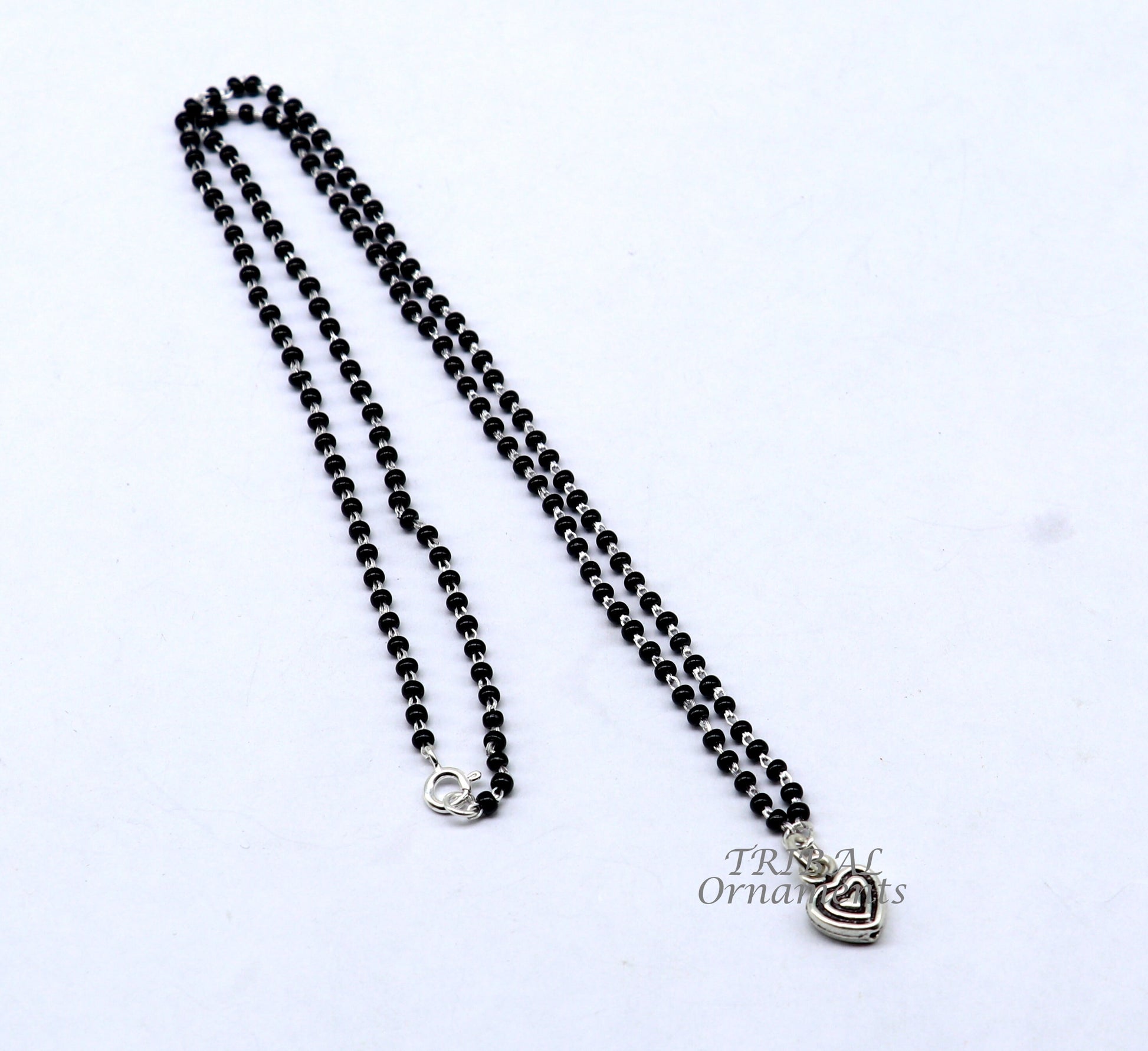 Pure 925 sterling silver black beads chain necklace, vintage Style pendant, traditional style brides Mangalsutra necklace set502 - TRIBAL ORNAMENTS