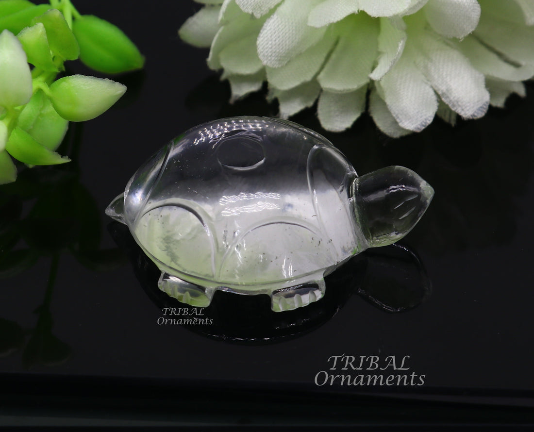 Natural sphatik crystal stone divine tortoise or turtle statue, amazing sphatik tortoise for wealth and prosperity stna15 - TRIBAL ORNAMENTS