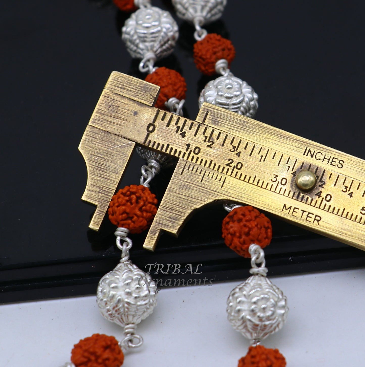 925 Sterling silver gorgeous natural rudraksh beads and handmade silver ball beads mala necklace ethnic jewelry from Rajasthan india ch205 - TRIBAL ORNAMENTS