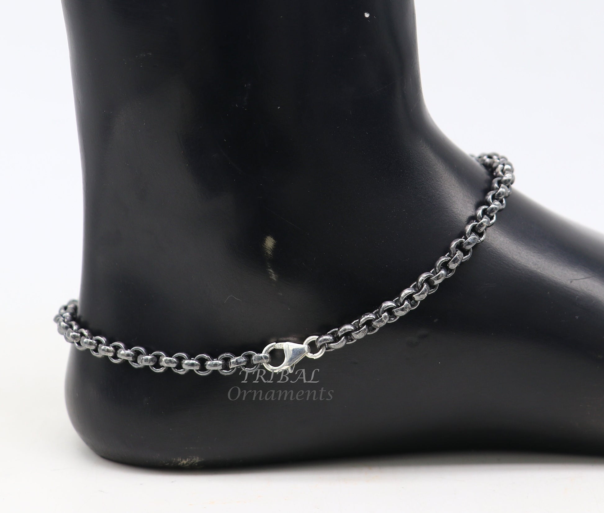 Handmade 925 sterling silver rolo chain oxidized single anklet bracelet, silver anklets, foot bracelet amazing belly dance jewelry ank512 - TRIBAL ORNAMENTS