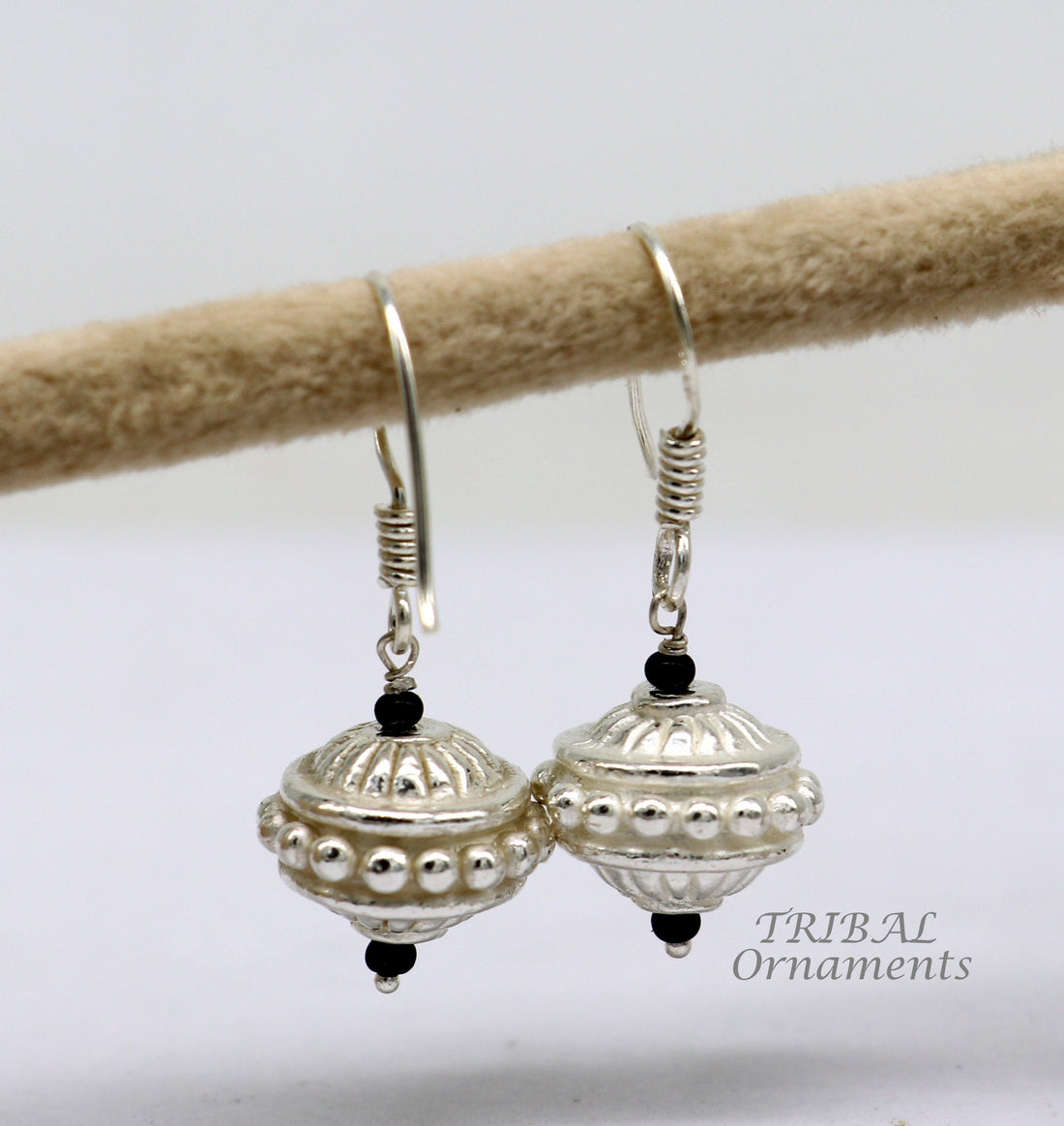925 sterling silver hamdmade hook earrings, fabulous hanging pretty bells drop dangle earrings tribal ethnic jewelry from India s1084 - TRIBAL ORNAMENTS