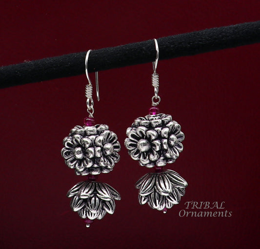 925 sterling silver hamdmade hook earrings, fabulous hanging pretty bells drop dangle earrings tribal ethnic jewelry from India s1085 - TRIBAL ORNAMENTS