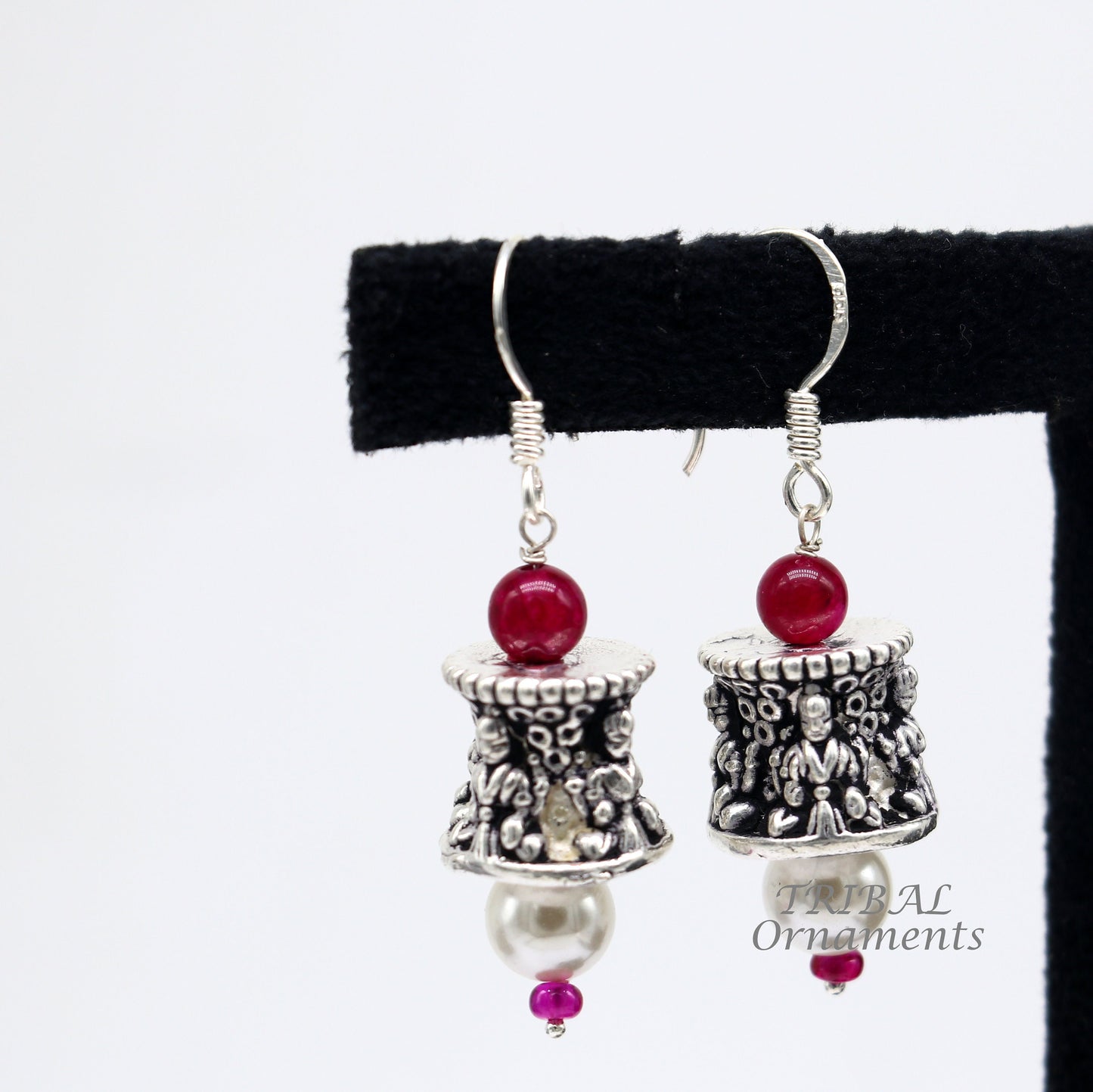 925 sterling silver handmade hook earrings, fabulous hanging pretty bells drop dangle earrings tribal ethnic jewelry from India s1086 - TRIBAL ORNAMENTS