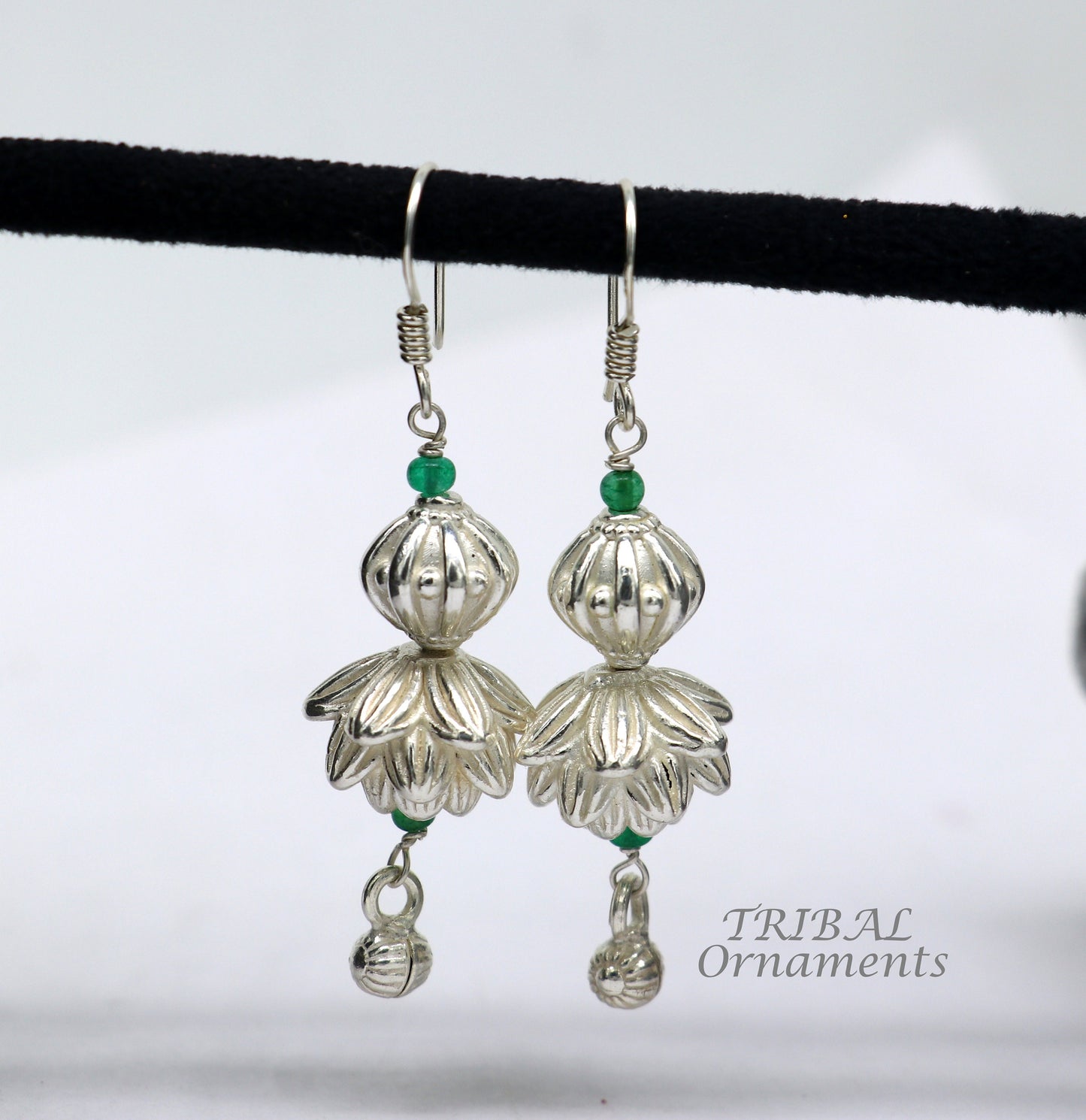 925 sterling silver handmade white finish hook earrings, fabulous hanging drop dangle earrings tribal ethnic jewelry from India s1087 - TRIBAL ORNAMENTS