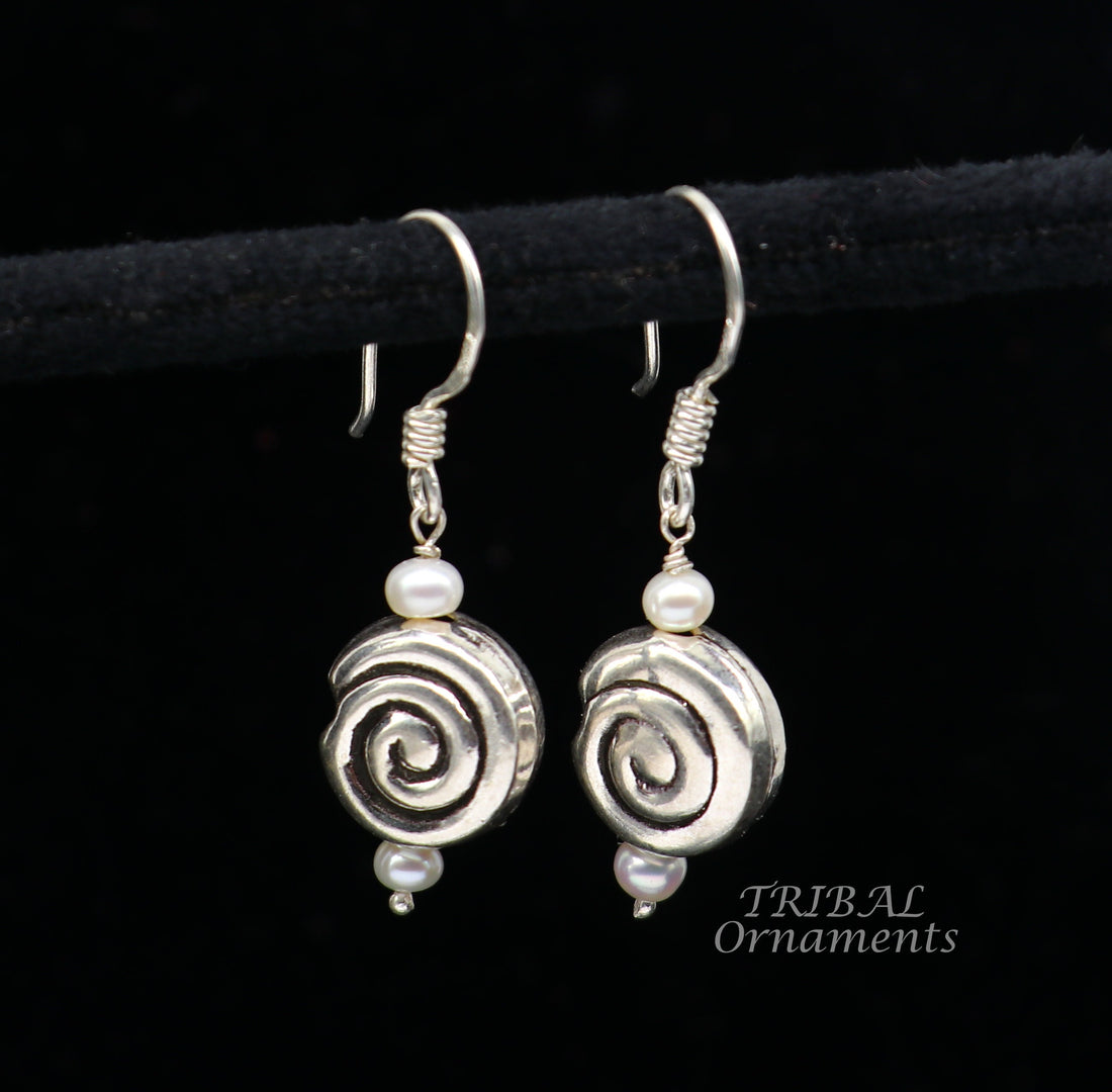 925 sterling silver handmade hook earrings, fabulous hanging pretty bells drop dangle earrings tribal ethnic jewelry from India s1088 - TRIBAL ORNAMENTS