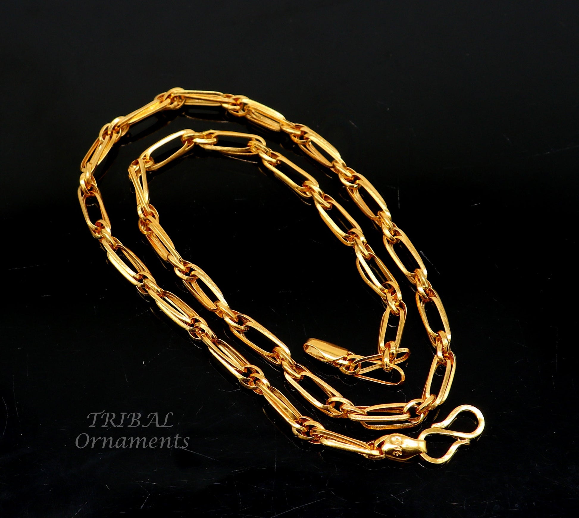 22k yellow gold handmade fabulous link chain necklace excellent gold chain certified best gifting unisex jewelry ch571 - TRIBAL ORNAMENTS