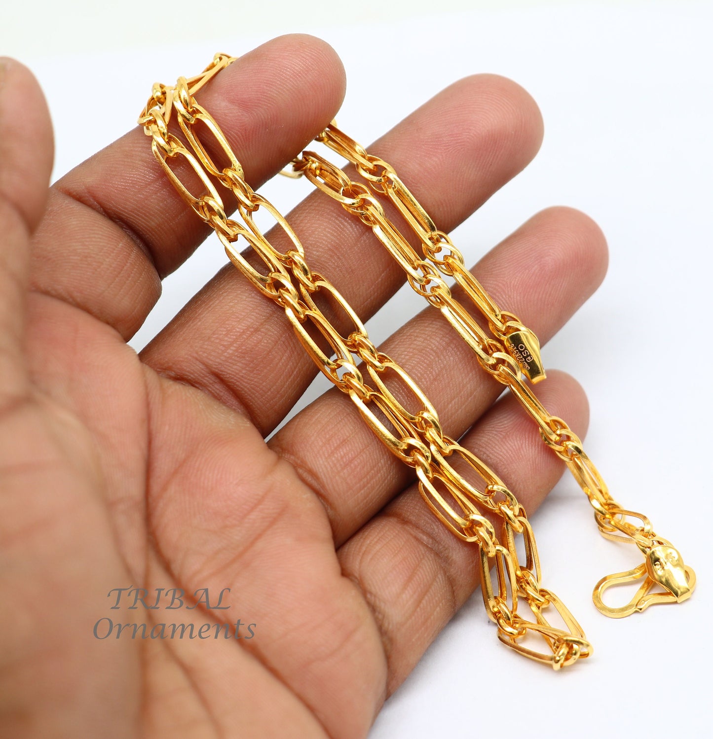 22k yellow gold handmade fabulous link chain necklace excellent gold chain certified best gifting unisex jewelry ch571 - TRIBAL ORNAMENTS