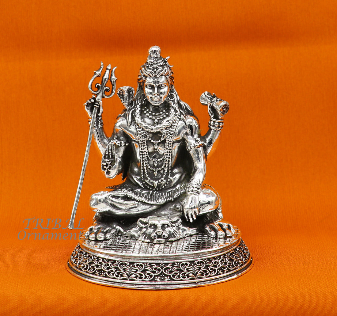 925 Sterling silver handmade hindu idols Lord Shiva with trident holy divine statue figurine, puja articles best gift silver article art573 - TRIBAL ORNAMENTS