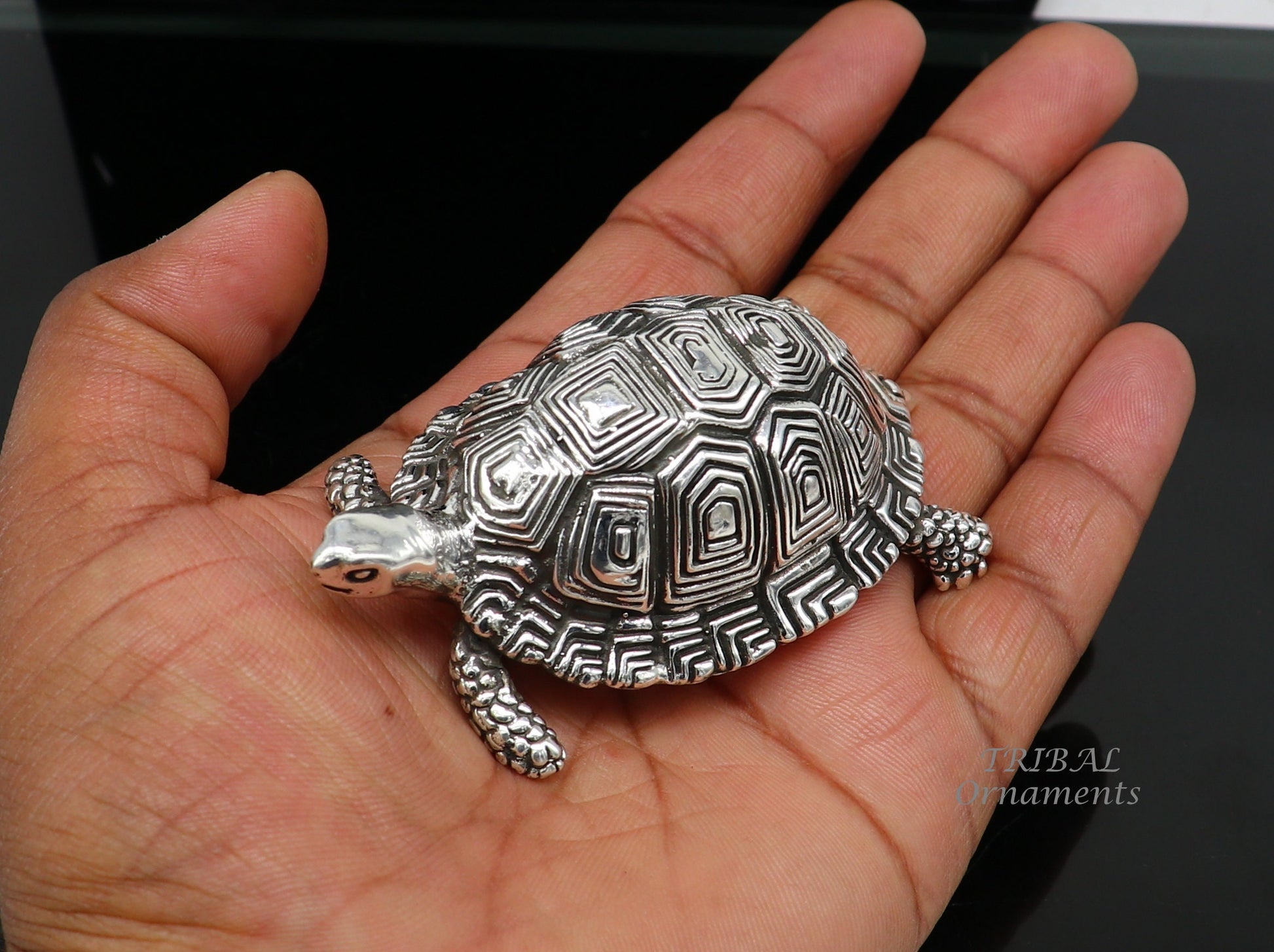 925 Sterling silver vintage antique design small tortoise statue or sculpture, best puja article for wealth and prosperity for home art575 - TRIBAL ORNAMENTS